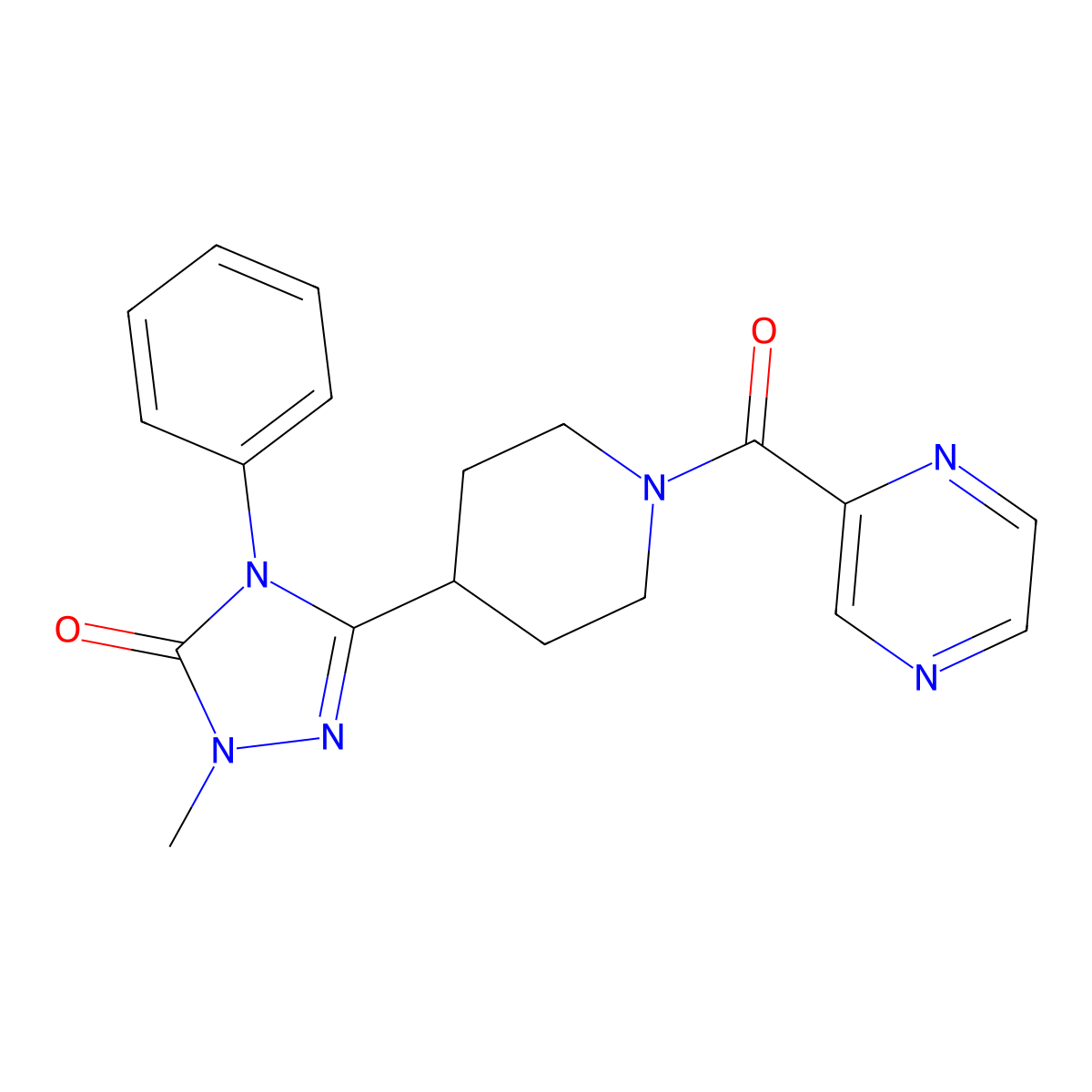 1-methyl-4-phenyl-3-[1-(pyrazine-2-carbonyl)piperidin-4-yl]-4,5-dihydro-1H-1,2,4-triazol-5-one molecular structure, CAS 1421490-95-0
