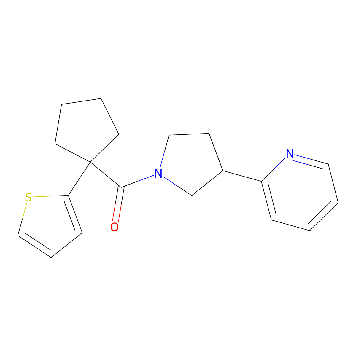 (3-(Pyridin-2-yl)pyrrolidin-1-yl)(1-(thiophen-2-yl)cyclopentyl)methanone molecular structure, CAS 1421490-98-3