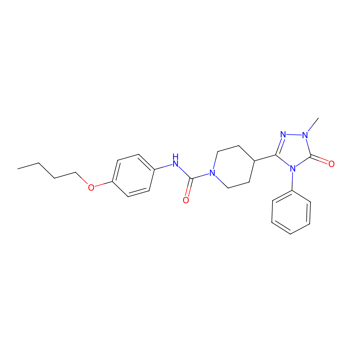 N-(4-butoxyphenyl)-4-(1-methyl-5-oxo-4-phenyl-4,5-dihydro-1H-1,2,4-triazol-3-yl)piperidine-1-carboxamide molecular structure, CAS 1421490-99-4