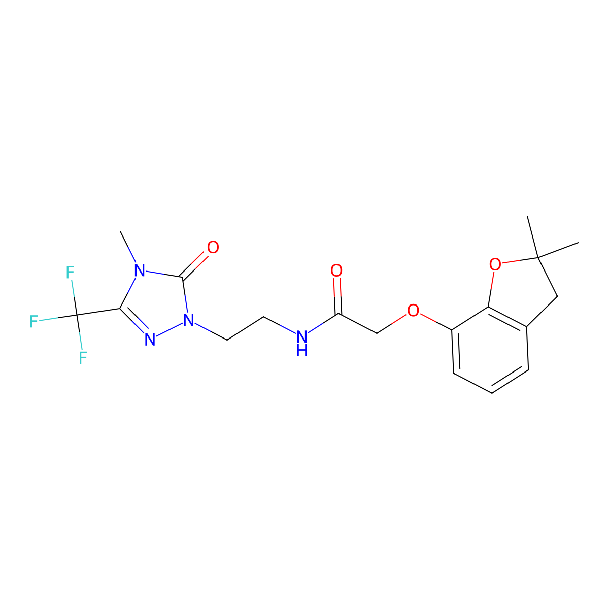 2-((2,2-dimethyl-2,3-dihydrobenzofuran-7-yl)oxy)-N-(2-(4-methyl-5-oxo-3-(trifluoromethyl)-4,5-dihydro-1H-1,2,4-triazol-1-yl)ethyl)acetamide molecular structure, CAS 1421491-01-1