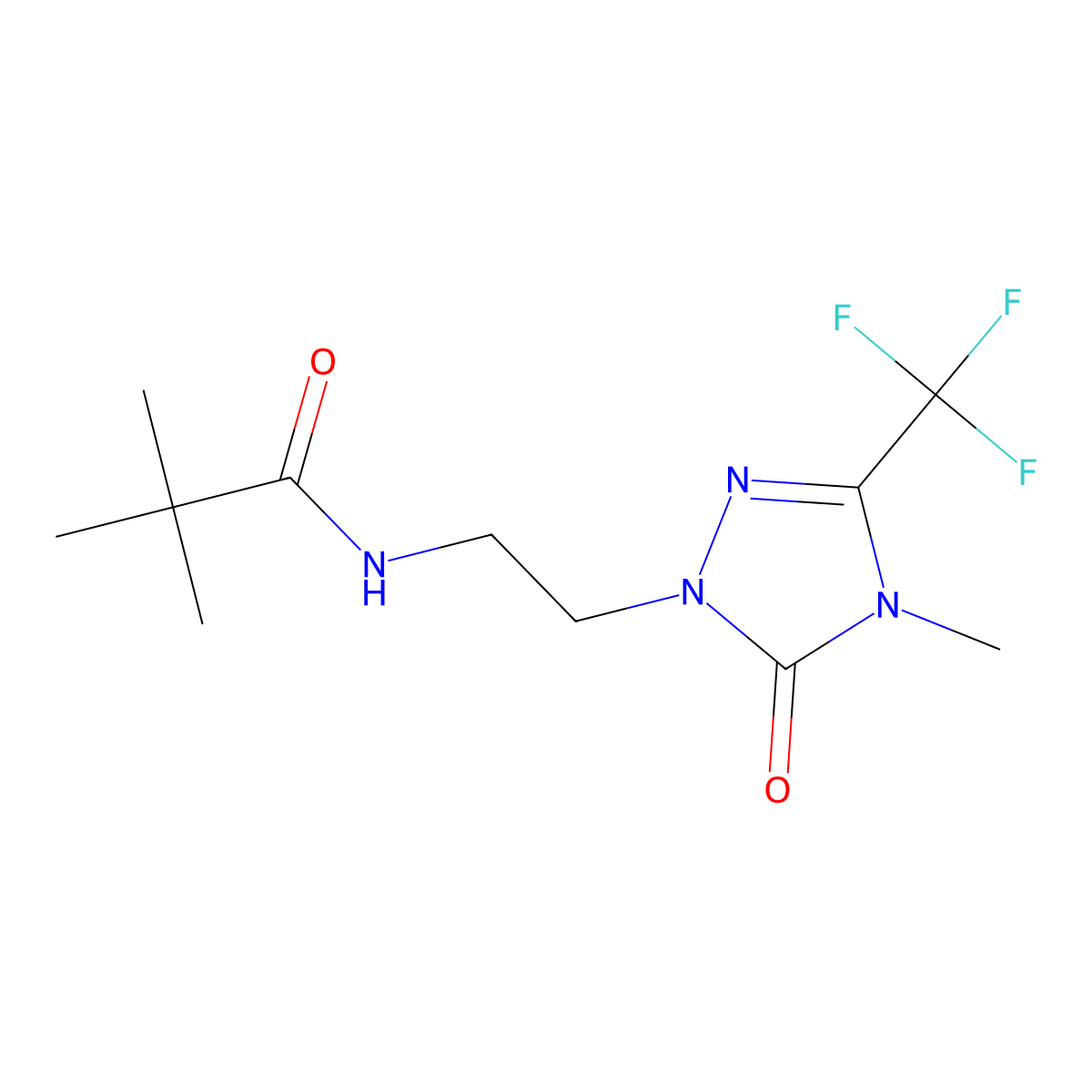 N-(2-(4-methyl-5-oxo-3-(trifluoromethyl)-4,5-dihydro-1H-1,2,4-triazol-1-yl)ethyl)pivalamide molecular structure, CAS 1421491-03-3