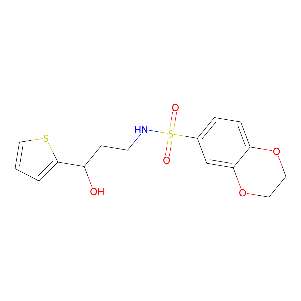 N-(3-hydroxy-3-(thiophen-2-yl)propyl)-2,3-dihydrobenzo[b][1,4]dioxine-6-sulfonamide molecular structure, CAS 1421491-04-4