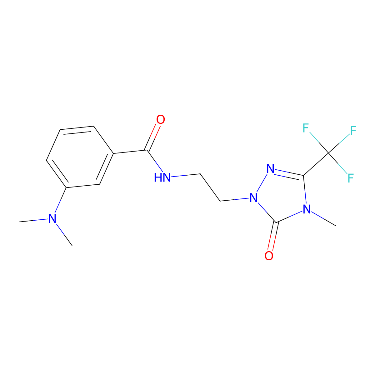 3-(dimethylamino)-N-{2-[4-methyl-5-oxo-3-(trifluoromethyl)-4,5-dihydro-1H-1,2,4-triazol-1-yl]ethyl}benzamide molecular structure, CAS 1421491-06-6