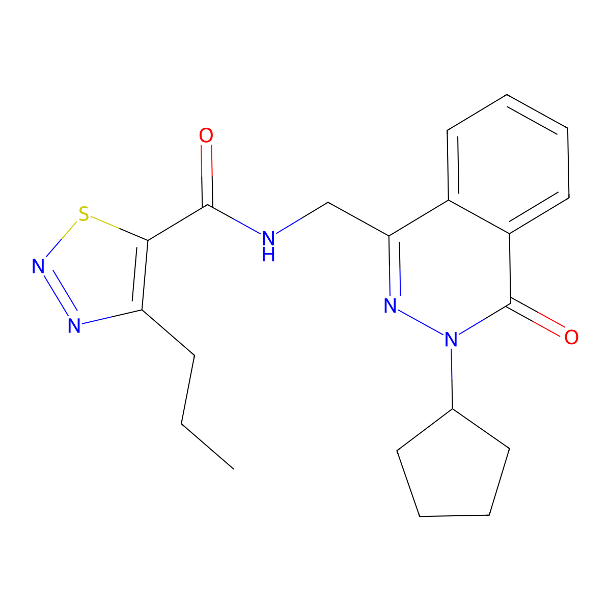 N-((3-cyclopentyl-4-oxo-3,4-dihydrophthalazin-1-yl)methyl)-4-propyl-1,2,3-thiadiazole-5-carboxamide molecular structure, CAS 1421491-08-8