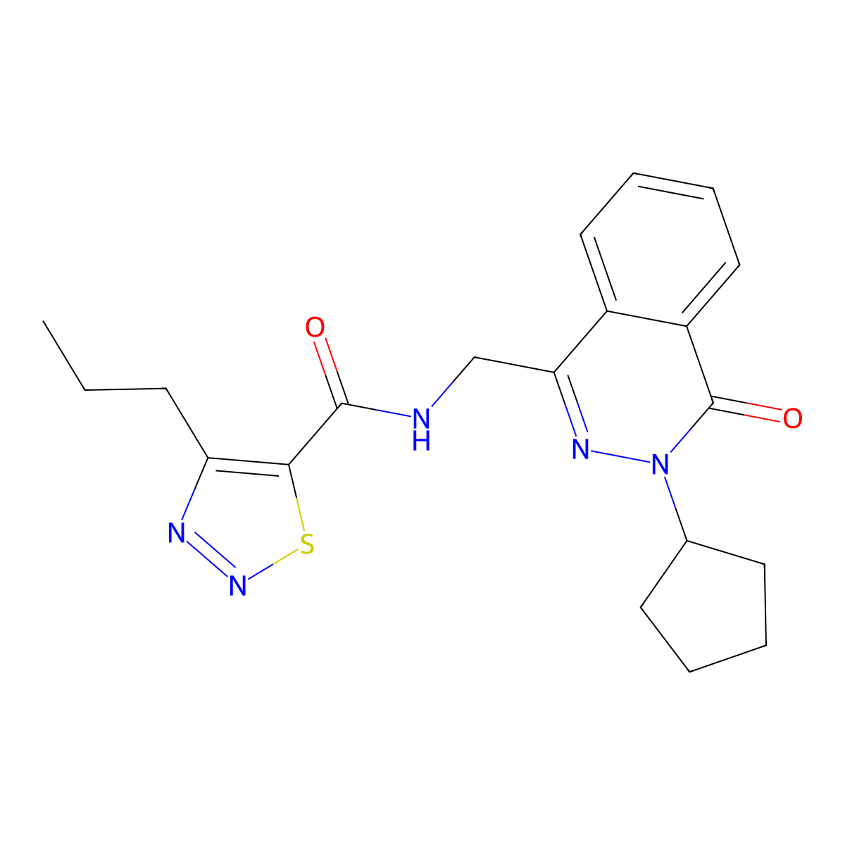 N-((3-cyclopentyl-4-oxo-3,4-dihydrophthalazin-1-yl)methyl)-4-propyl-1,2,3-thiadiazole-5-carboxamide molecular structure, CAS 1421491-08-8