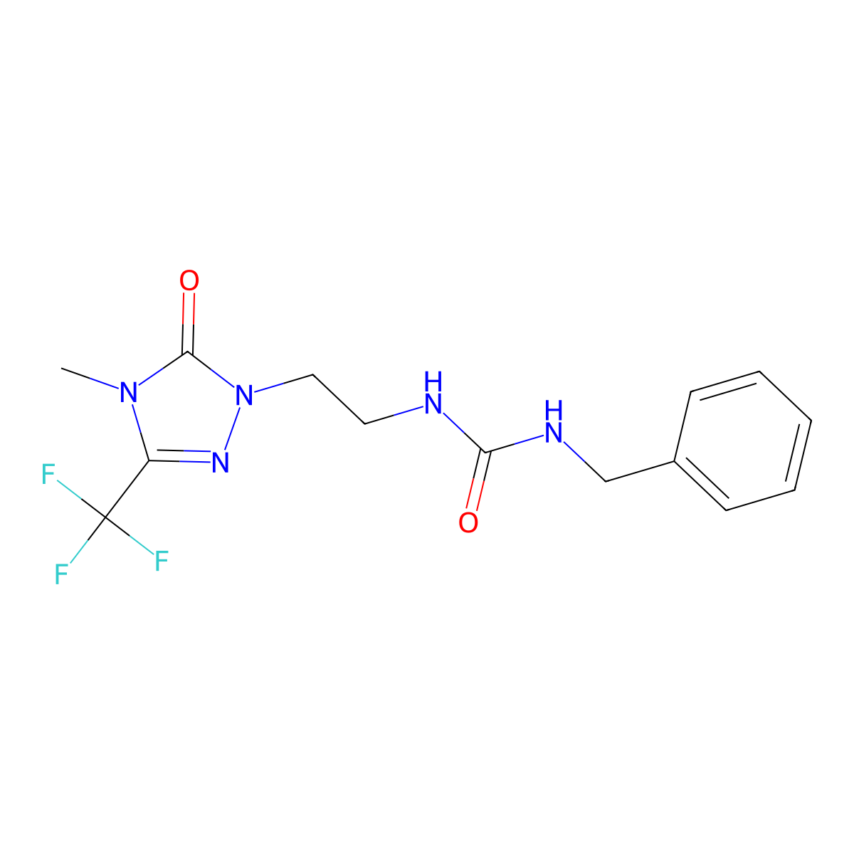 1-benzyl-3-{2-[4-methyl-5-oxo-3-(trifluoromethyl)-4,5-dihydro-1H-1,2,4-triazol-1-yl]ethyl}urea molecular structure, CAS 1421491-09-9