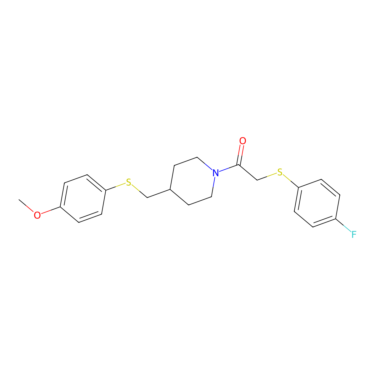 2-((4-Fluorophenyl)thio)-1-(4-(((4-methoxyphenyl)thio)methyl)piperidin-1-yl)ethanone molecular structure, CAS 1421491-11-3