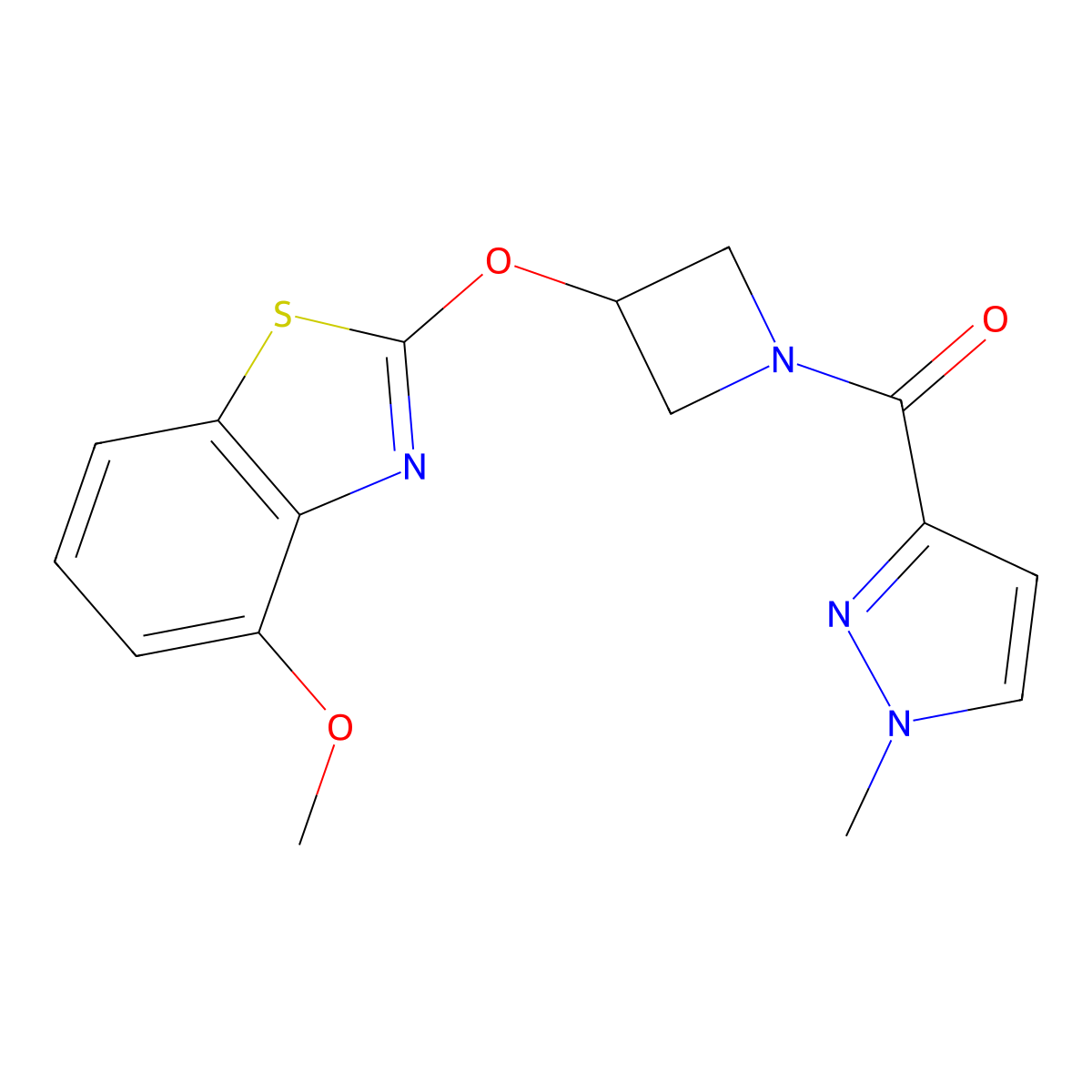 (3-((4-methoxybenzo[d]thiazol-2-yl)oxy)azetidin-1-yl)(1-methyl-1H-pyrazol-3-yl)methanone molecular structure, CAS 1421491-13-5