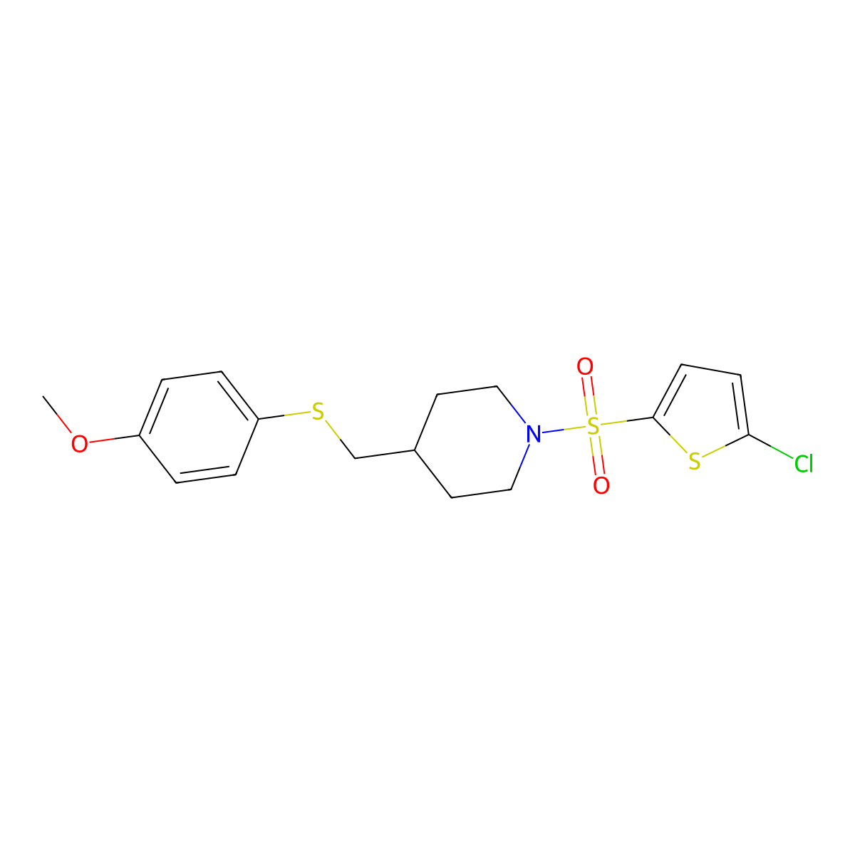 1-((5-Chlorothiophen-2-yl)sulfonyl)-4-(((4-methoxyphenyl)thio)methyl)piperidine molecular structure, CAS 1421491-19-1