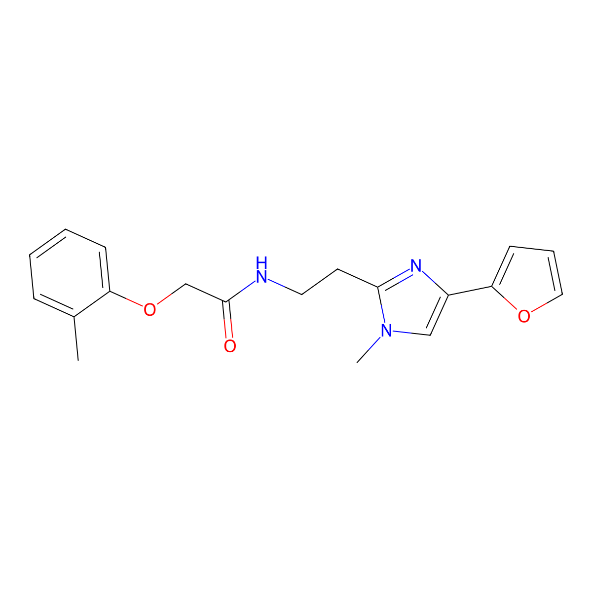 N-(2-(4-(furan-2-yl)-1-methyl-1H-imidazol-2-yl)ethyl)-2-(o-tolyloxy)acetamide molecular structure, CAS 1421491-21-5