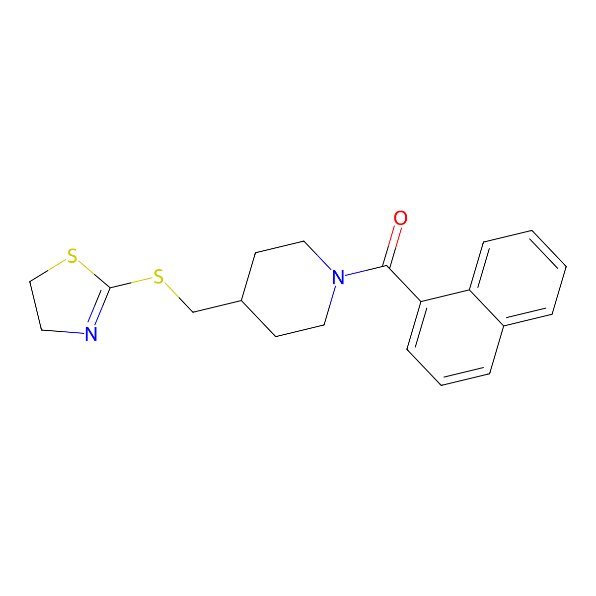 (4-(((4,5-Dihydrothiazol-2-yl)thio)methyl)piperidin-1-yl)(naphthalen-1-yl)methanone molecular structure, CAS 1421491-26-0
