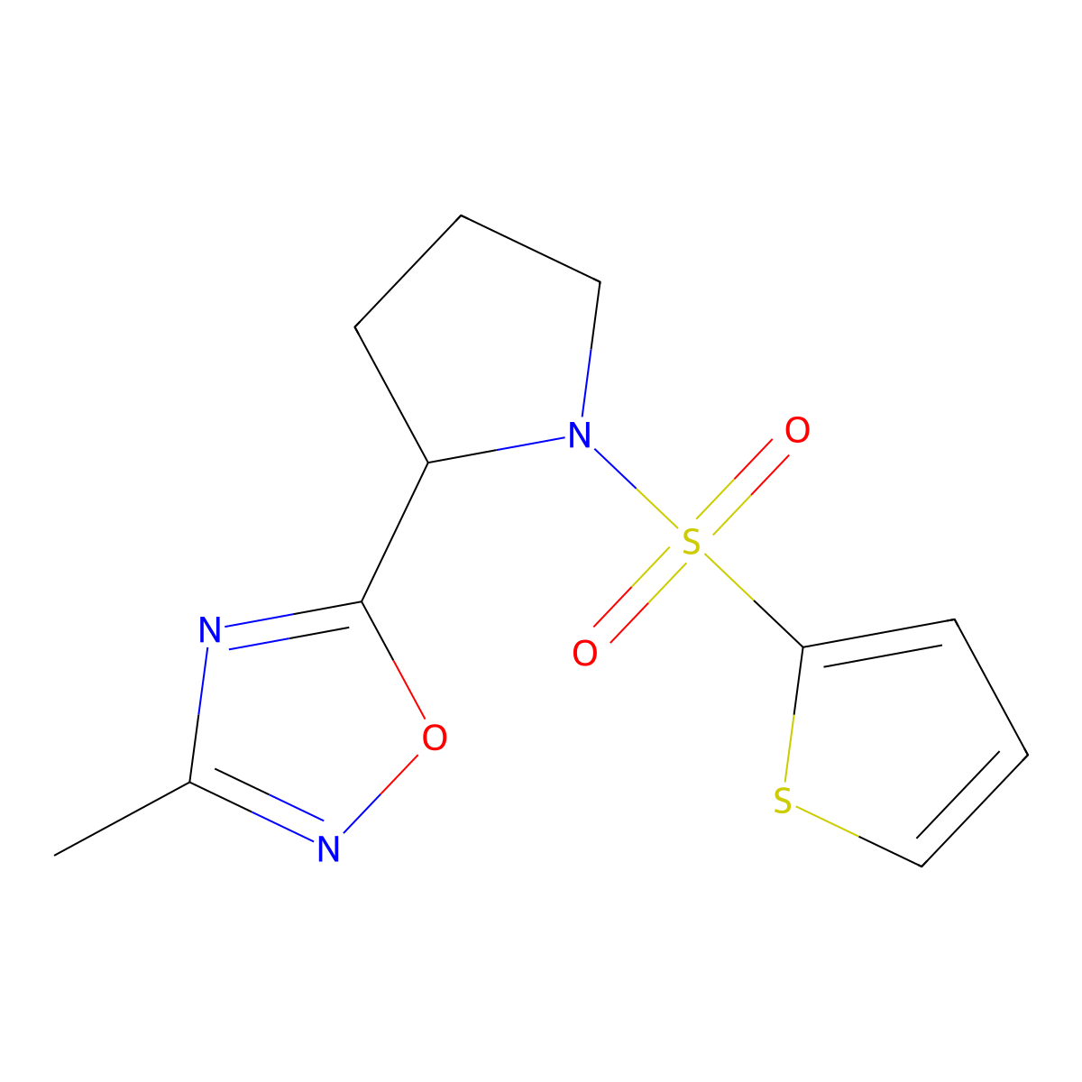 3-Methyl-5-(1-(thiophen-2-ylsulfonyl)pyrrolidin-2-yl)-1,2,4-oxadiazole molecular structure, CAS 1421491-28-2