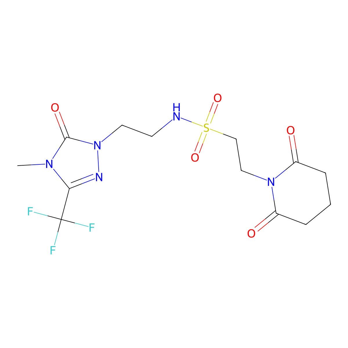 2-(2,6-dioxopiperidin-1-yl)-N-(2-(4-methyl-5-oxo-3-(trifluoromethyl)-4,5-dihydro-1H-1,2,4-triazol-1-yl)ethyl)ethanesulfonamide molecular structure, CAS 1421491-29-3