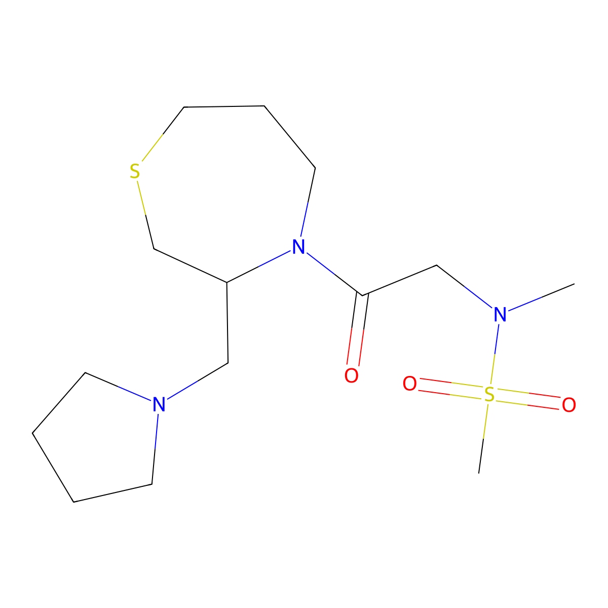 N-methyl-N-(2-oxo-2-(3-(pyrrolidin-1-ylmethyl)-1,4-thiazepan-4-yl)ethyl)methanesulfonamide molecular structure, CAS 1421491-34-0