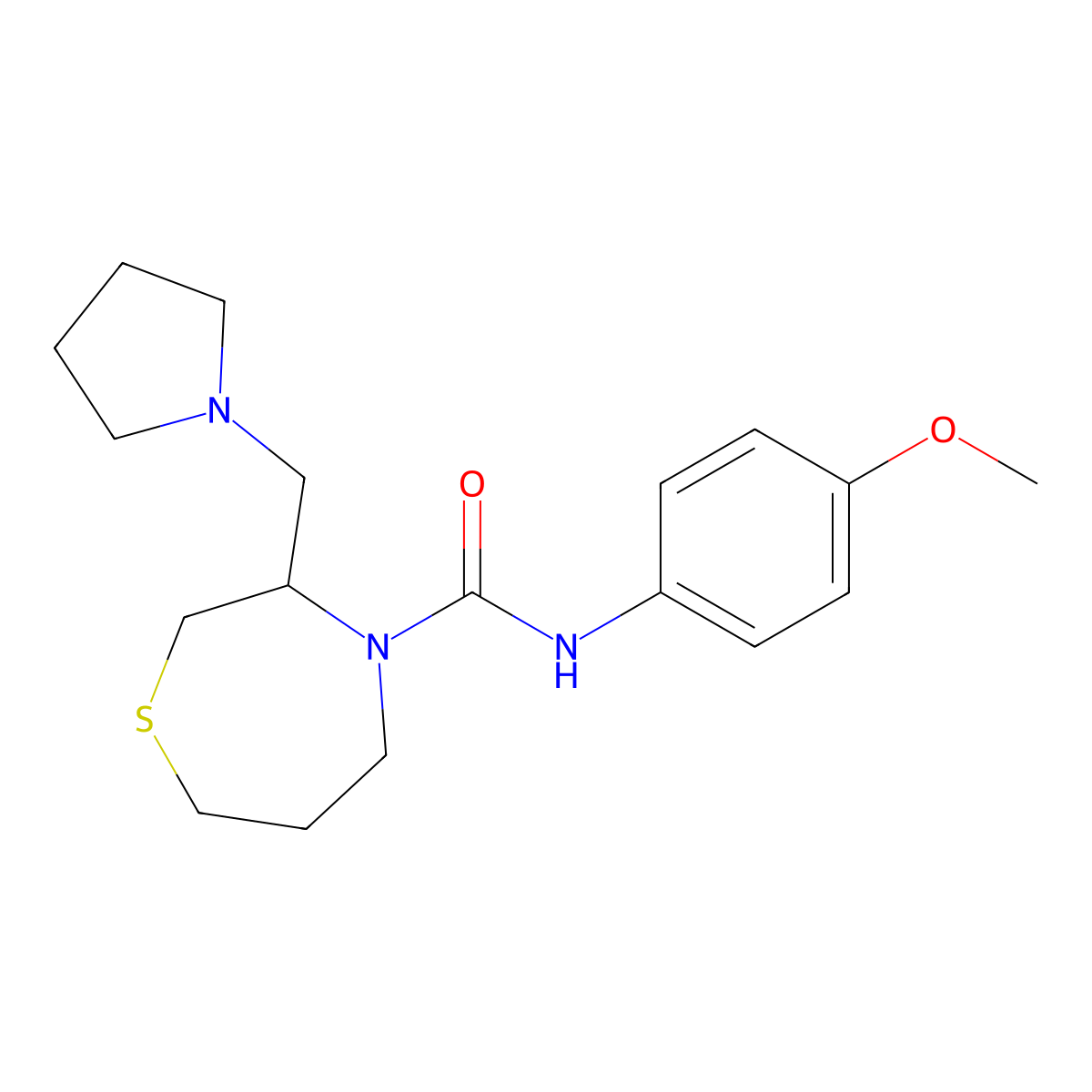 N-(4-methoxyphenyl)-3-(pyrrolidin-1-ylmethyl)-1,4-thiazepane-4-carboxamide molecular structure, CAS 1421491-39-5