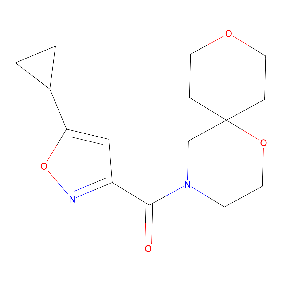 (5-Cyclopropylisoxazol-3-yl)(1,9-dioxa-4-azaspiro[5.5]undecan-4-yl)methanone molecular structure, CAS 1421491-46-4