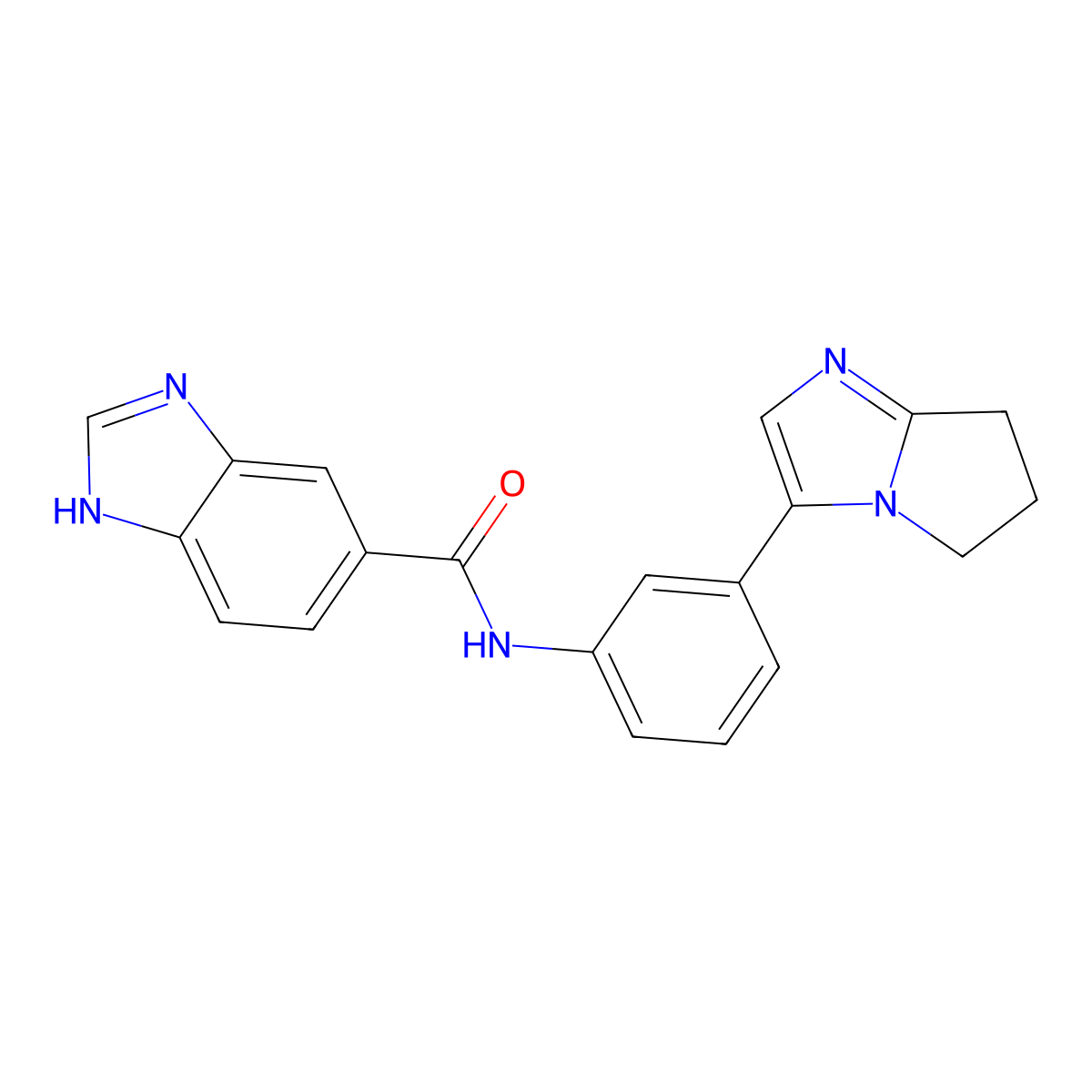 N-(3-(6,7-dihydro-5H-pyrrolo[1,2-a]imidazol-3-yl)phenyl)-1H-benzo[d]imidazole-5-carboxamide molecular structure, CAS 1421491-58-8