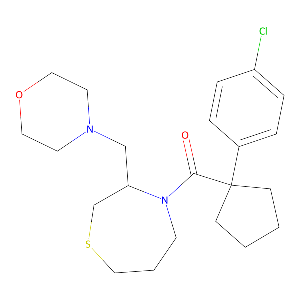 4-[1-(4-Chlorophenyl)cyclopentanecarbonyl]-3-[(morpholin-4-yl)methyl]-1,4-thiazepane molecular structure, CAS 1421491-61-3