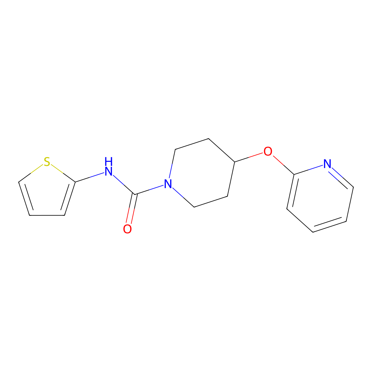 4-(pyridin-2-yloxy)-N-(thiophen-2-yl)piperidine-1-carboxamide molecular structure, CAS 1421491-64-6
