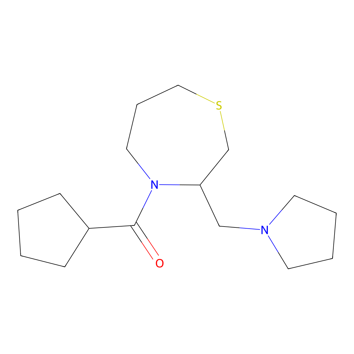 Cyclopentyl(3-(pyrrolidin-1-ylmethyl)-1,4-thiazepan-4-yl)methanone molecular structure, CAS 1421491-69-1