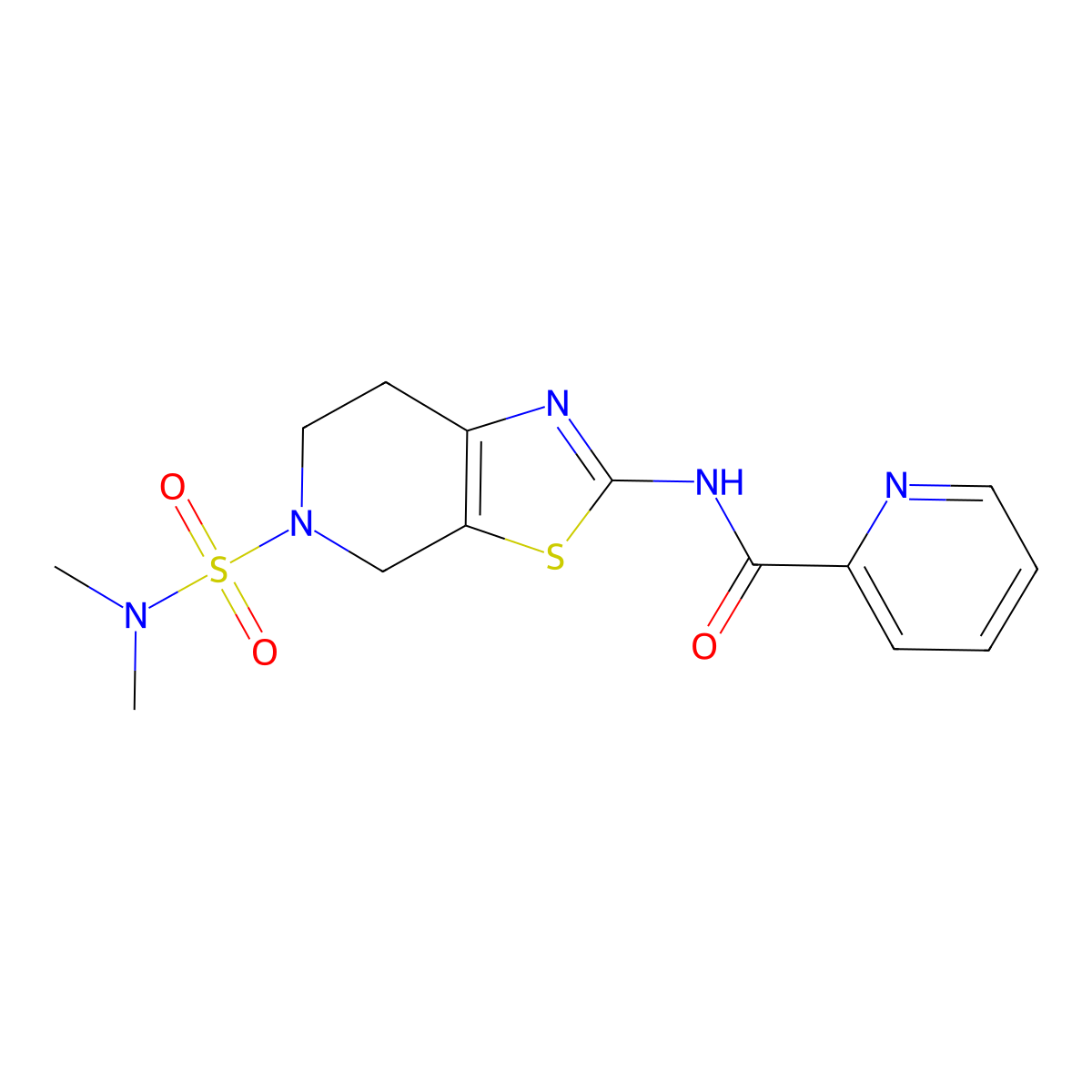 N-(5-(N,N-dimethylsulfamoyl)-4,5,6,7-tetrahydrothiazolo[5,4-c]pyridin-2-yl)picolinamide molecular structure, CAS 1421491-70-4