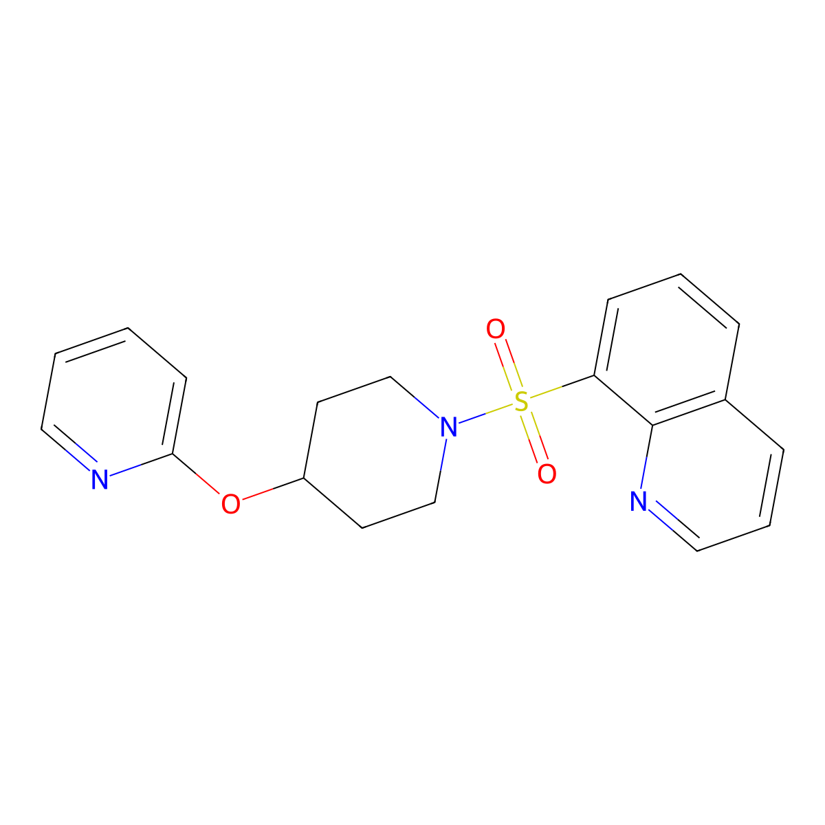8-((4-(Pyridin-2-yloxy)piperidin-1-yl)sulfonyl)quinoline molecular structure, CAS 1421491-73-7