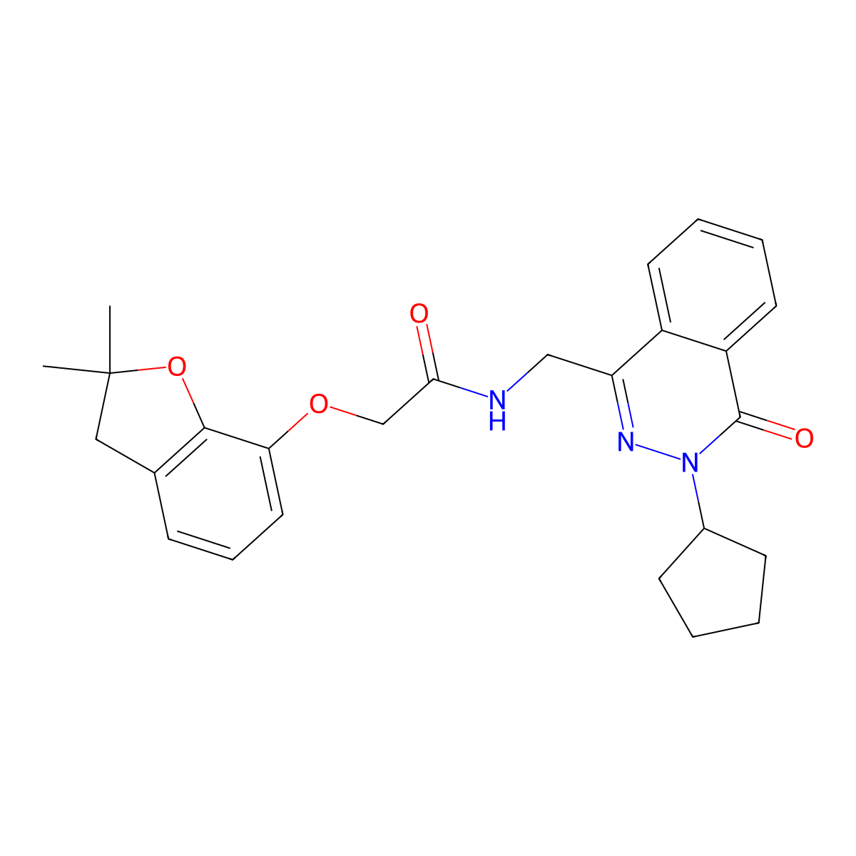 N-((3-cyclopentyl-4-oxo-3,4-dihydrophthalazin-1-yl)methyl)-2-((2,2-dimethyl-2,3-dihydrobenzofuran-7-yl)oxy)acetamide molecular structure, CAS 1421491-75-9