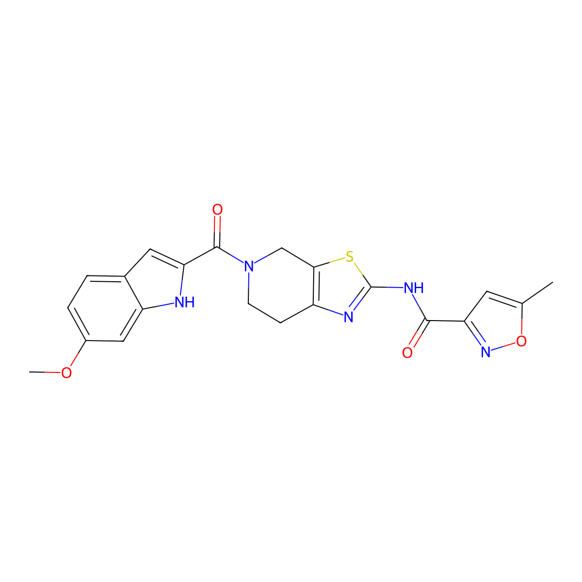 N-(5-(6-methoxy-1H-indole-2-carbonyl)-4,5,6,7-tetrahydrothiazolo[5,4-c]pyridin-2-yl)-5-methylisoxazole-3-carboxamide molecular structure, CAS 1421491-80-6
