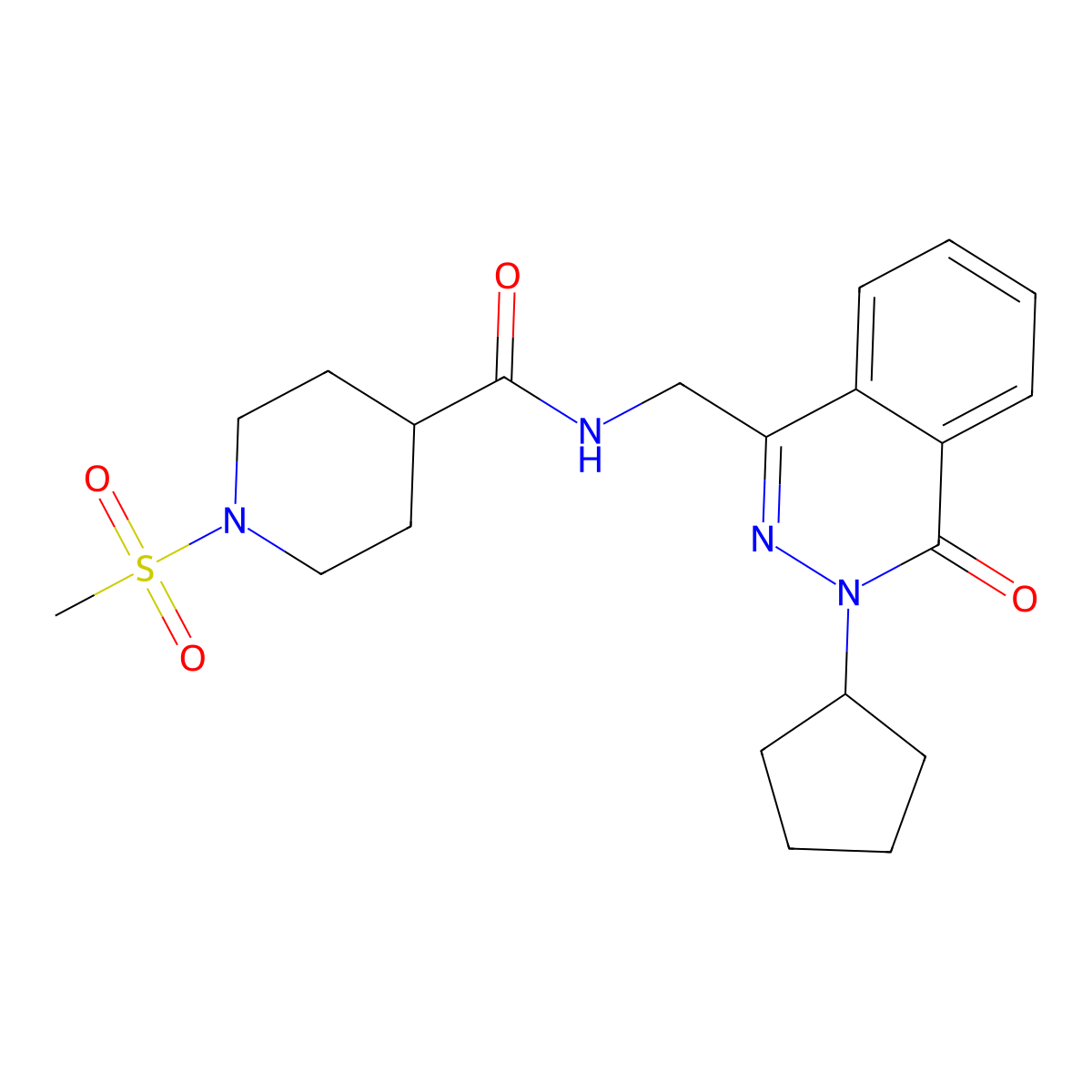 N-((3-cyclopentyl-4-oxo-3,4-dihydrophthalazin-1-yl)methyl)-1-(methylsulfonyl)piperidine-4-carboxamide molecular structure, CAS 1421491-87-3