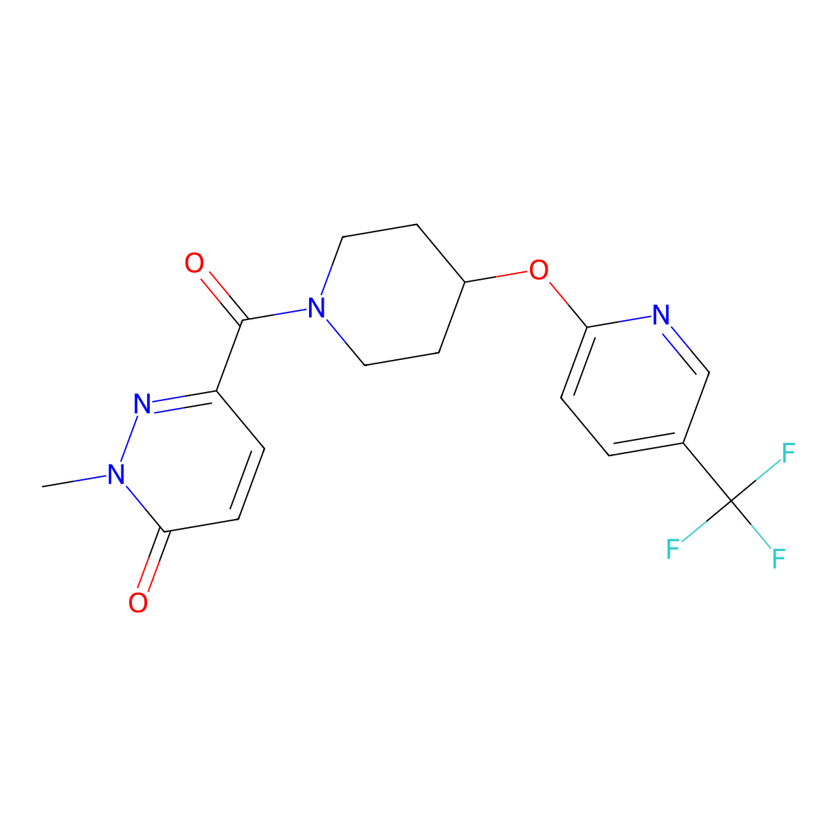 2-methyl-6-(4-((5-(trifluoromethyl)pyridin-2-yl)oxy)piperidine-1-carbonyl)pyridazin-3(2H)-one molecular structure, CAS 1421491-91-9