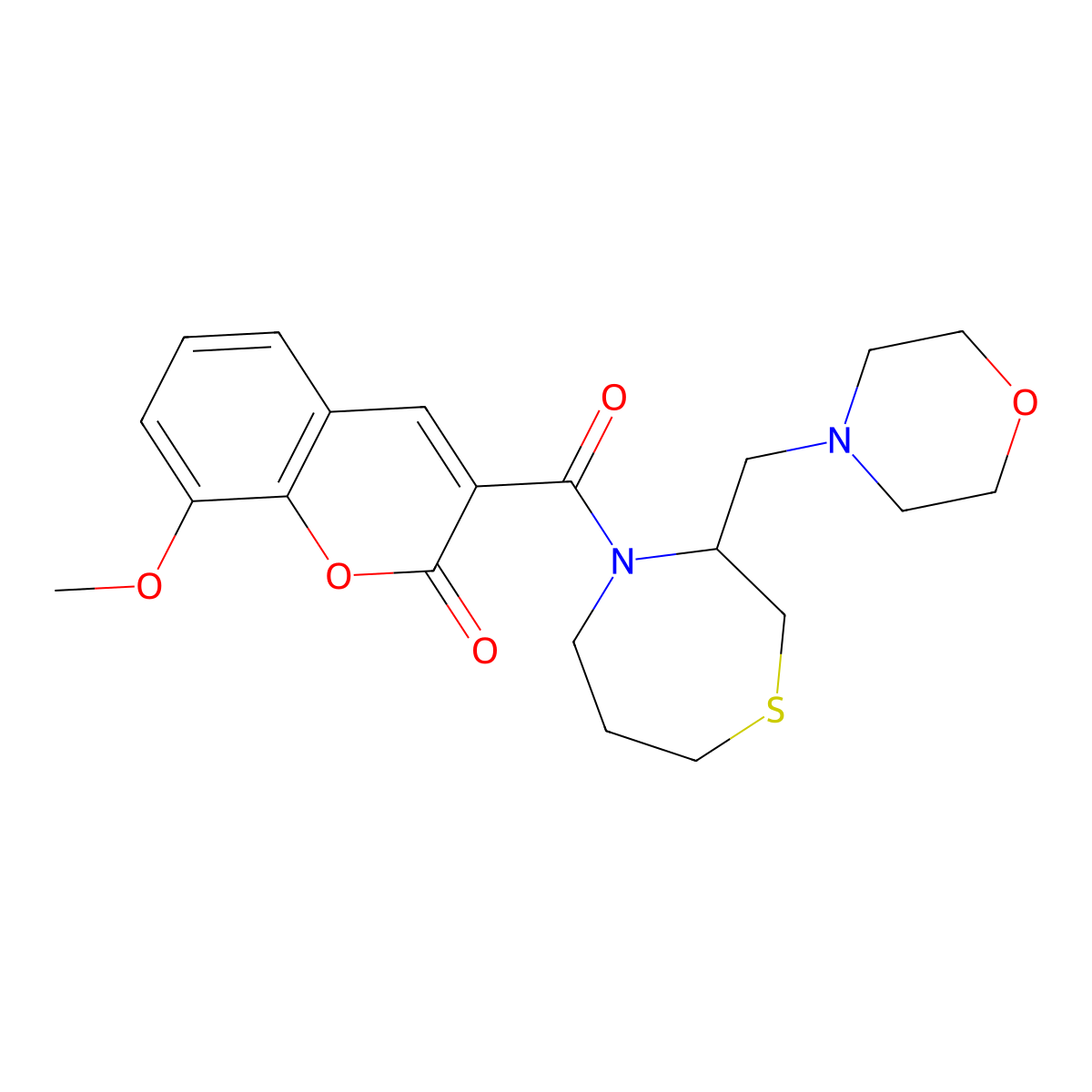8-methoxy-3-(3-(morpholinomethyl)-1,4-thiazepane-4-carbonyl)-2H-chromen-2-one molecular structure, CAS 1421491-93-1