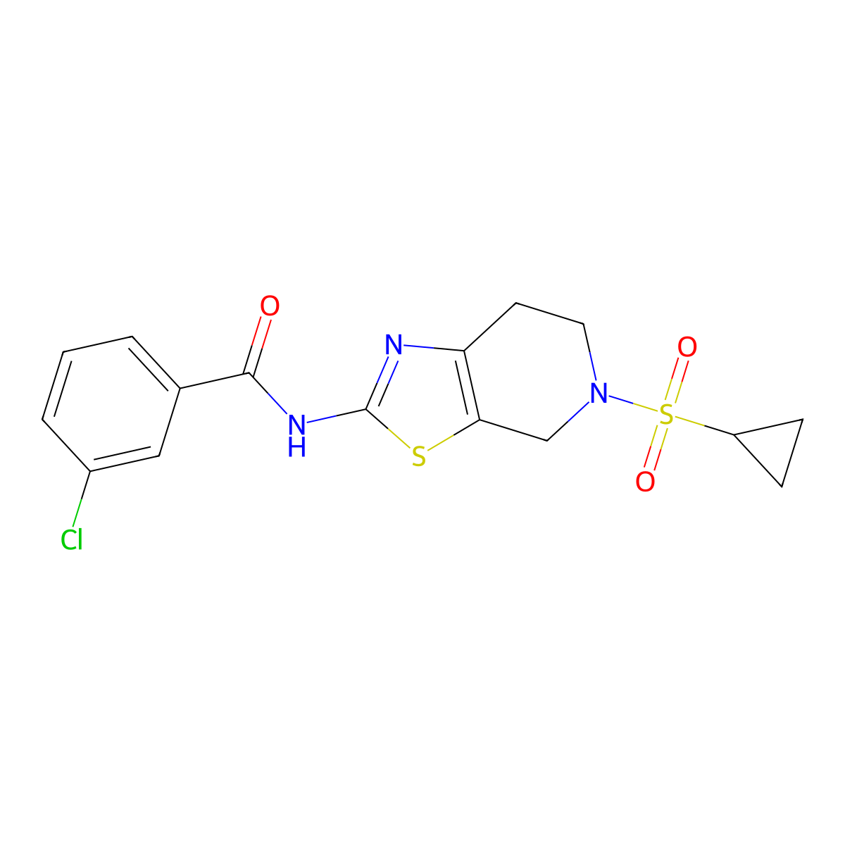 3-chloro-N-(5-(cyclopropylsulfonyl)-4,5,6,7-tetrahydrothiazolo[5,4-c]pyridin-2-yl)benzamide molecular structure, CAS 1421492-00-3