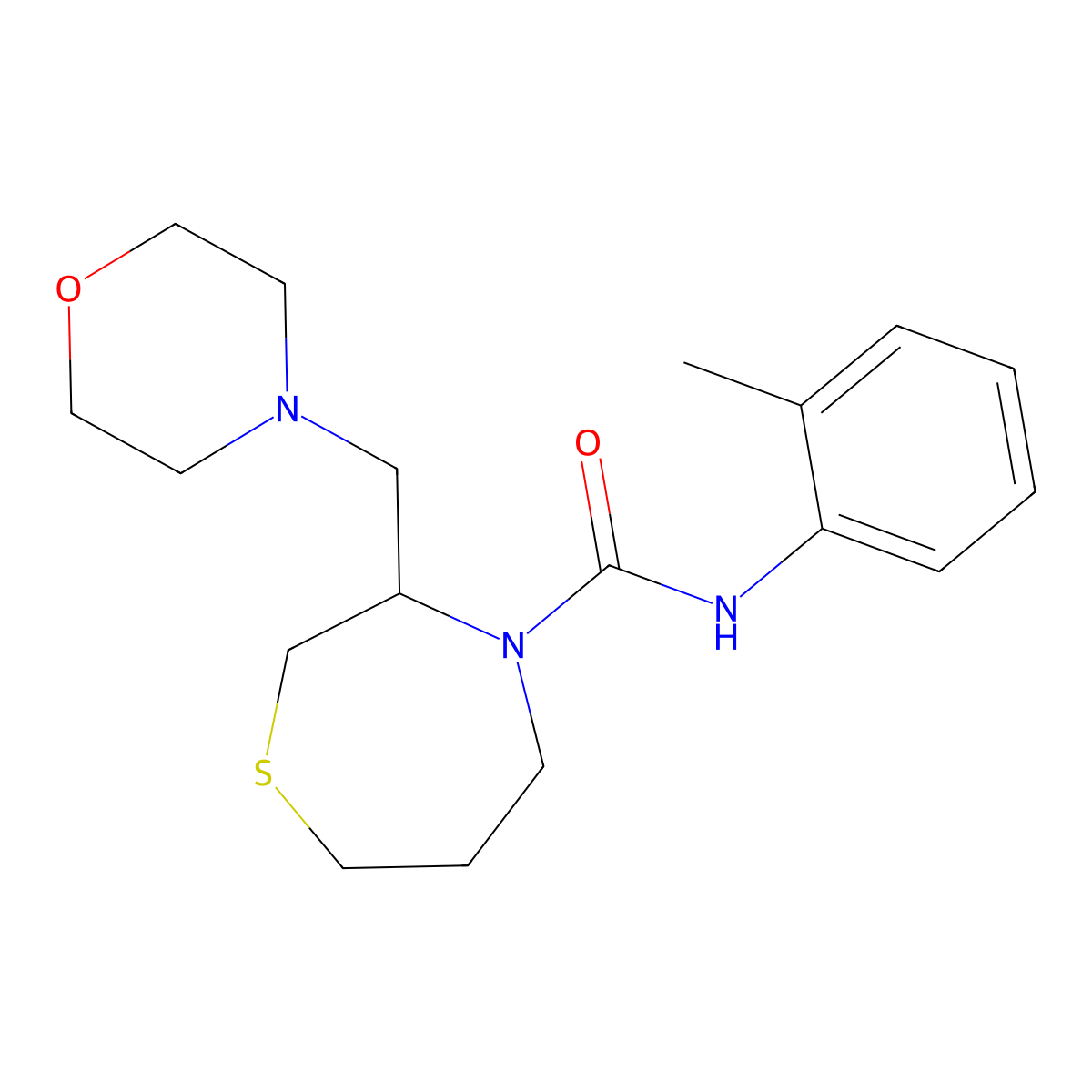 3-(morpholinomethyl)-N-(o-tolyl)-1,4-thiazepane-4-carboxamide molecular structure, CAS 1421492-06-9