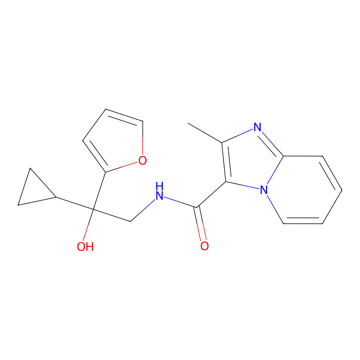 N-[2-Cyclopropyl-2-(furan-2-YL)-2-hydroxyethyl]-2-methylimidazo[1,2-A]pyridine-3-carboxamide molecular structure, CAS 1421492-12-7