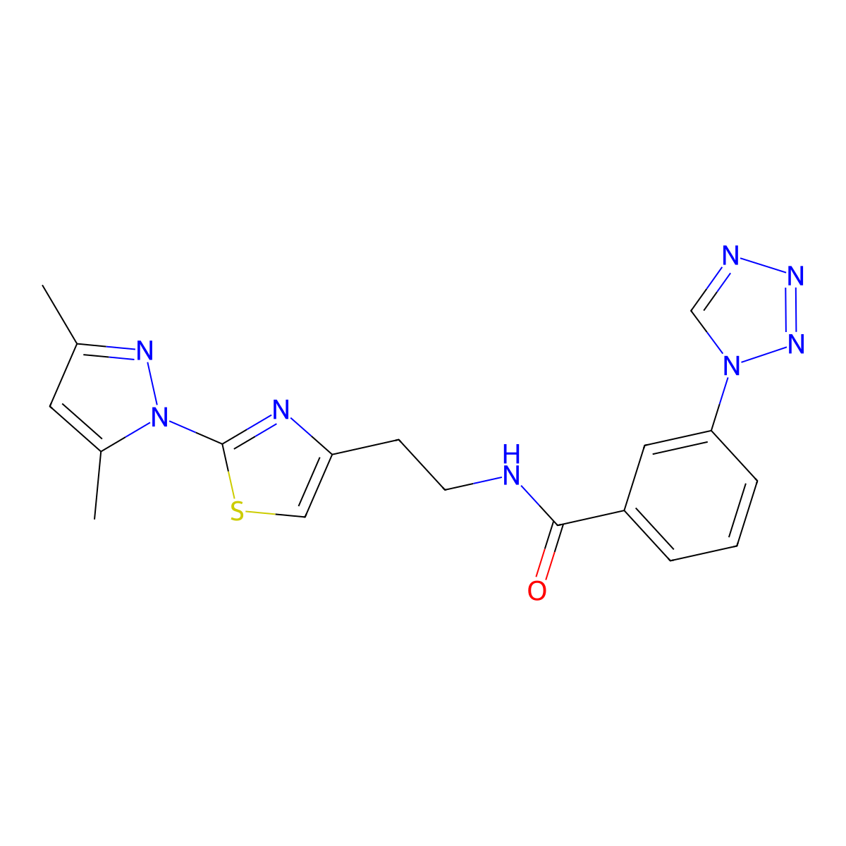 N-(2-(2-(3,5-dimethyl-1H-pyrazol-1-yl)thiazol-4-yl)ethyl)-3-(1H-tetrazol-1-yl)benzamide molecular structure, CAS 1421492-17-2