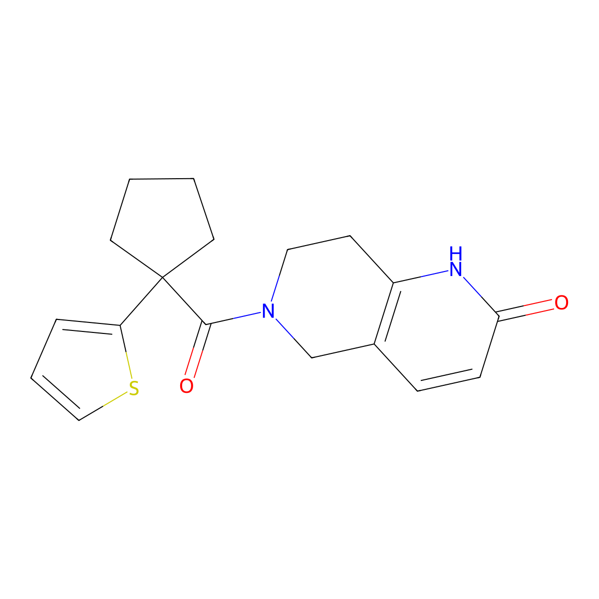 6-(1-(thiophen-2-yl)cyclopentanecarbonyl)-5,6,7,8-tetrahydro-1,6-naphthyridin-2(1H)-one molecular structure, CAS 1421492-19-4