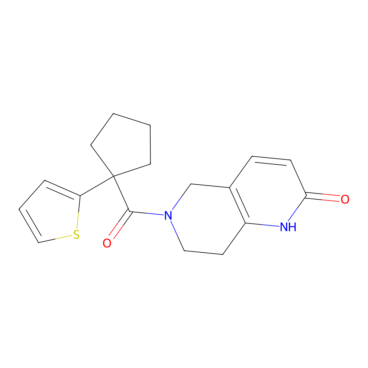 6-(1-(thiophen-2-yl)cyclopentanecarbonyl)-5,6,7,8-tetrahydro-1,6-naphthyridin-2(1H)-one molecular structure, CAS 1421492-19-4