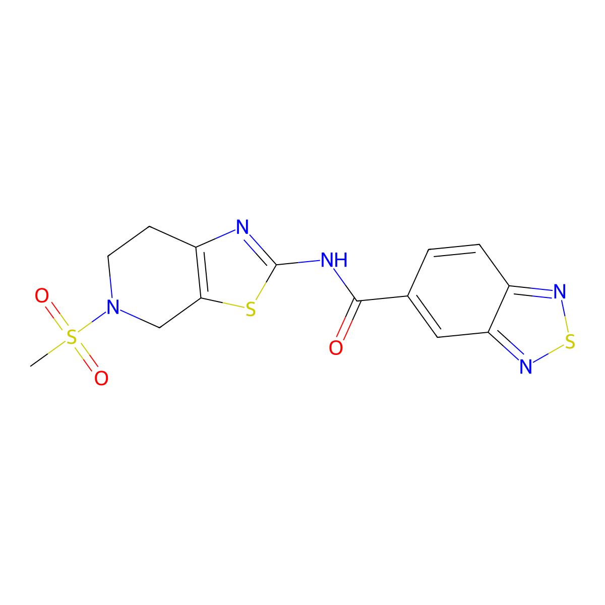 N-(5-(methylsulfonyl)-4,5,6,7-tetrahydrothiazolo[5,4-c]pyridin-2-yl)benzo[c][1,2,5]thiadiazole-5-carboxamide molecular structure, CAS 1421492-20-7