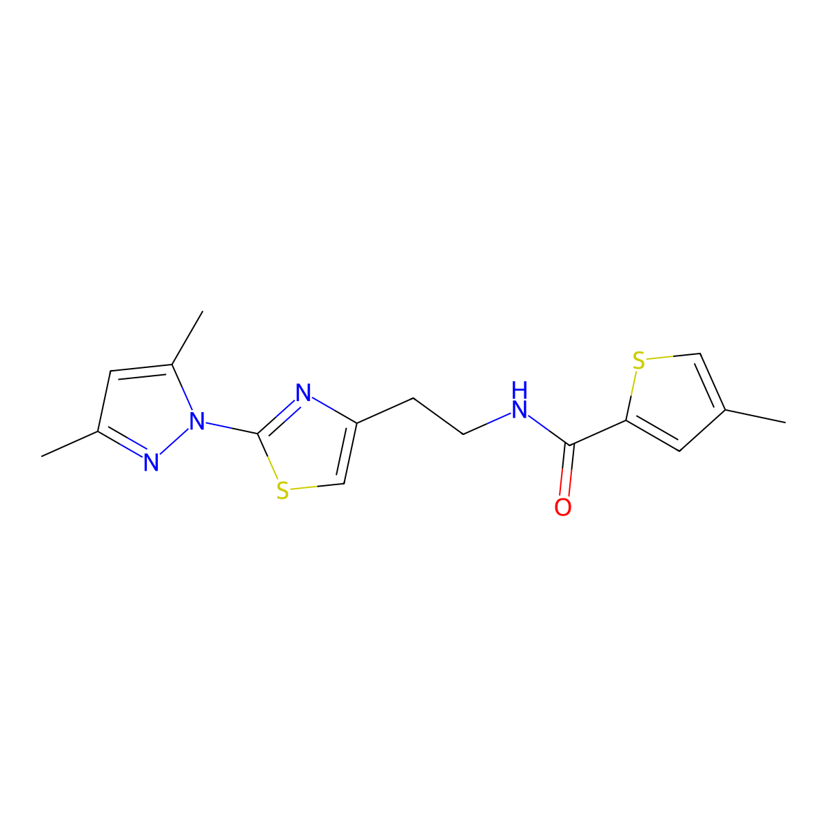 N-(2-(2-(3,5-dimethyl-1H-pyrazol-1-yl)thiazol-4-yl)ethyl)-4-methylthiophene-2-carboxamide molecular structure, CAS 1421492-28-5