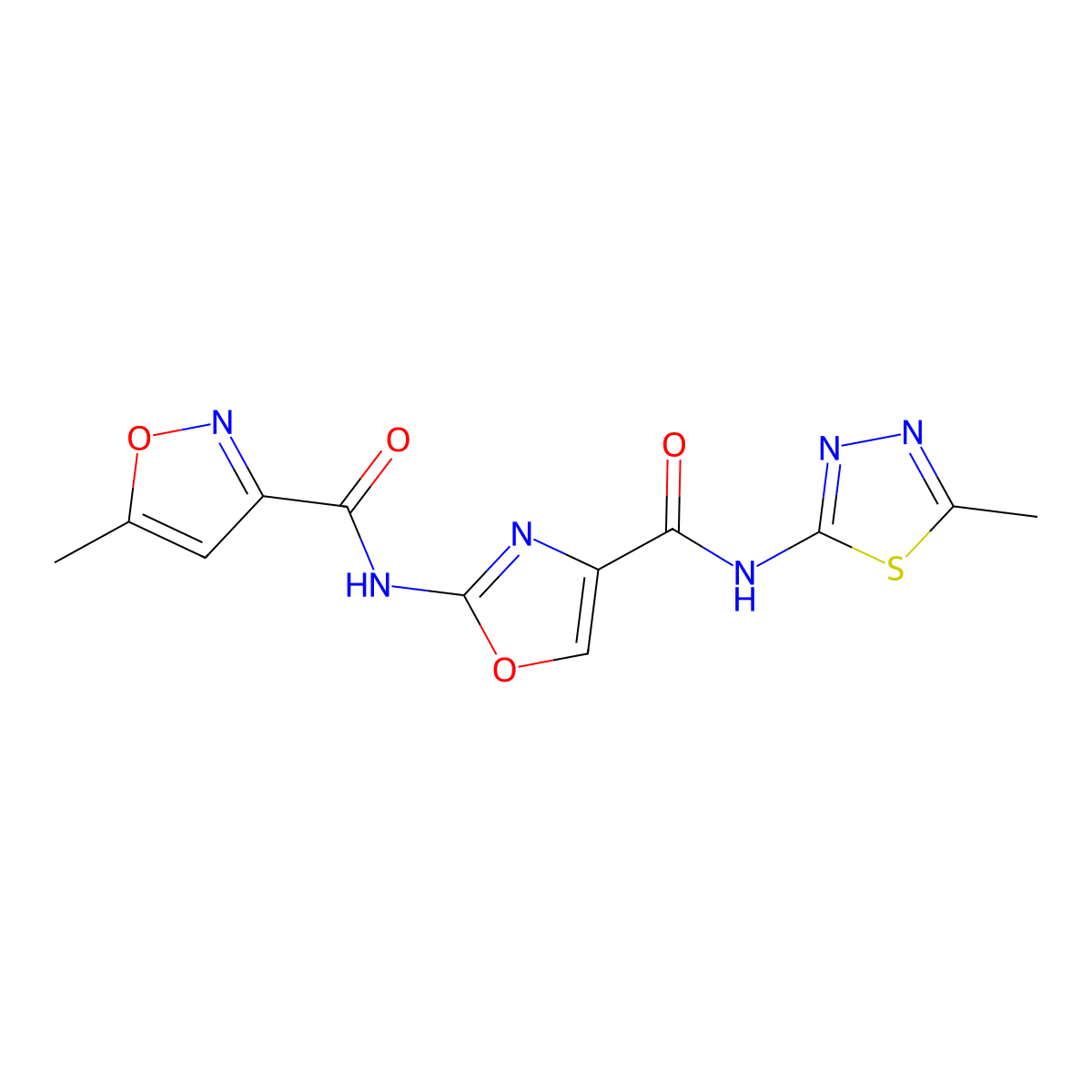 5-methyl-N-(4-((5-methyl-1,3,4-thiadiazol-2-yl)carbamoyl)oxazol-2-yl)isoxazole-3-carboxamide molecular structure, CAS 1421492-36-5