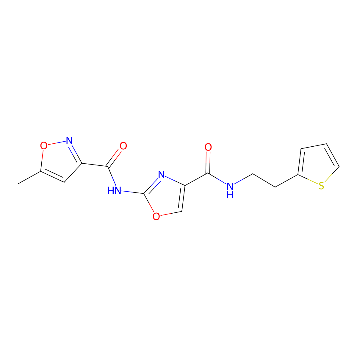 5-methyl-N-(4-((2-(thiophen-2-yl)ethyl)carbamoyl)oxazol-2-yl)isoxazole-3-carboxamide molecular structure, CAS 1421492-40-1