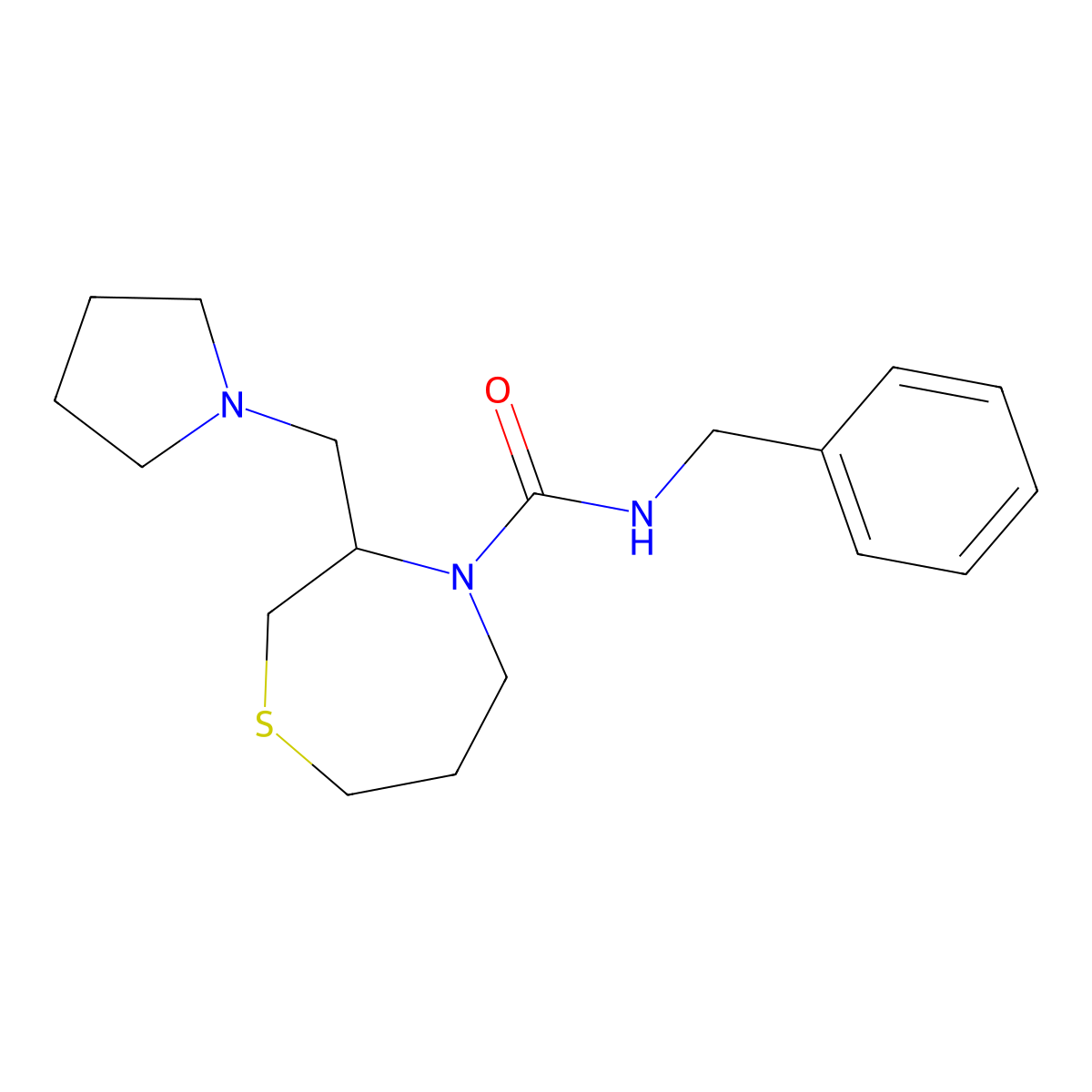 N-benzyl-3-(pyrrolidin-1-ylmethyl)-1,4-thiazepane-4-carboxamide molecular structure, CAS 1421493-00-6