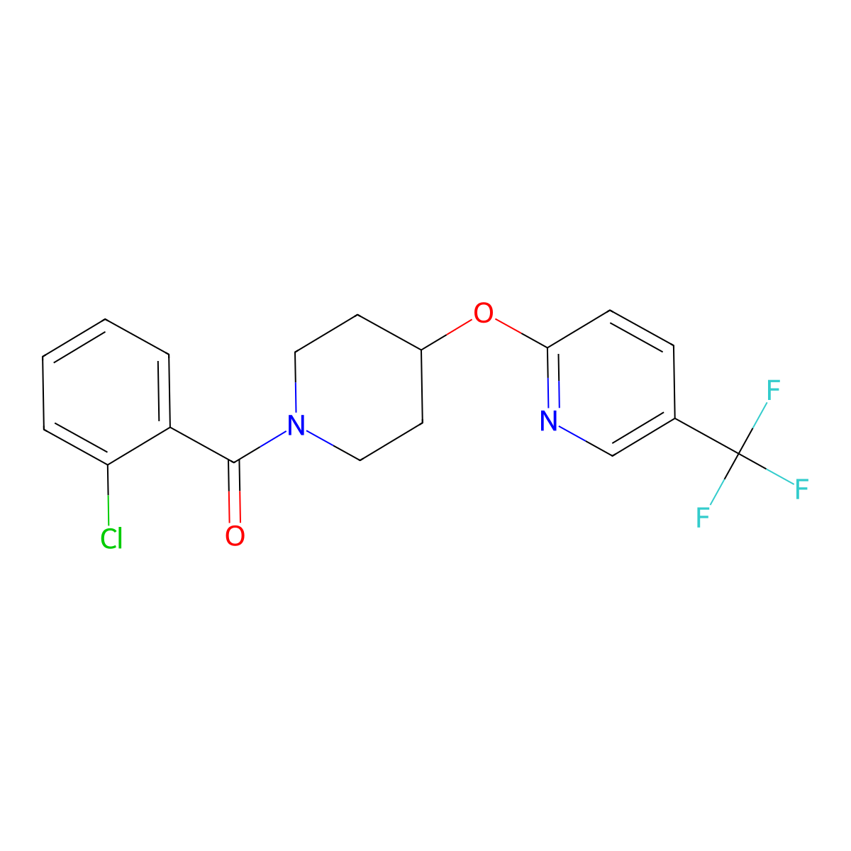 (2-Chlorophenyl)(4-((5-(trifluoromethyl)pyridin-2-yl)oxy)piperidin-1-yl)methanone molecular structure, CAS 1421493-02-8