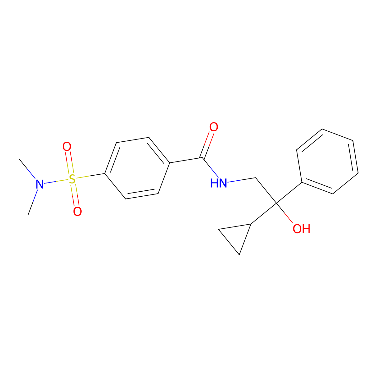 N-(2-cyclopropyl-2-hydroxy-2-phenylethyl)-4-(N,N-dimethylsulfamoyl)benzamide molecular structure, CAS 1421493-06-2