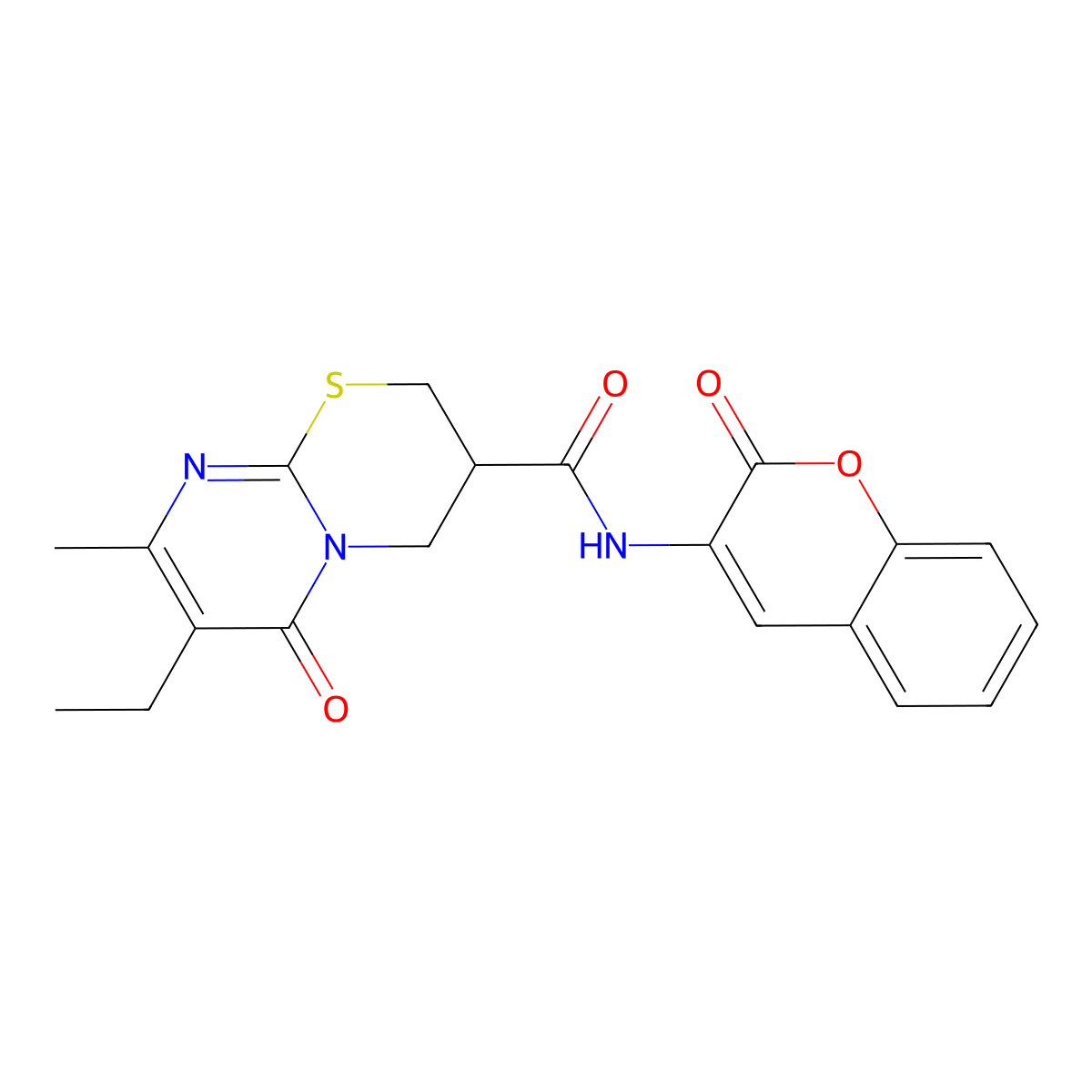 7-ethyl-8-methyl-6-oxo-N-(2-oxo-2H-chromen-3-yl)-2,3,4,6-tetrahydropyrimido[2,1-b][1,3]thiazine-3-carboxamide molecular structure, CAS 1421493-08-4