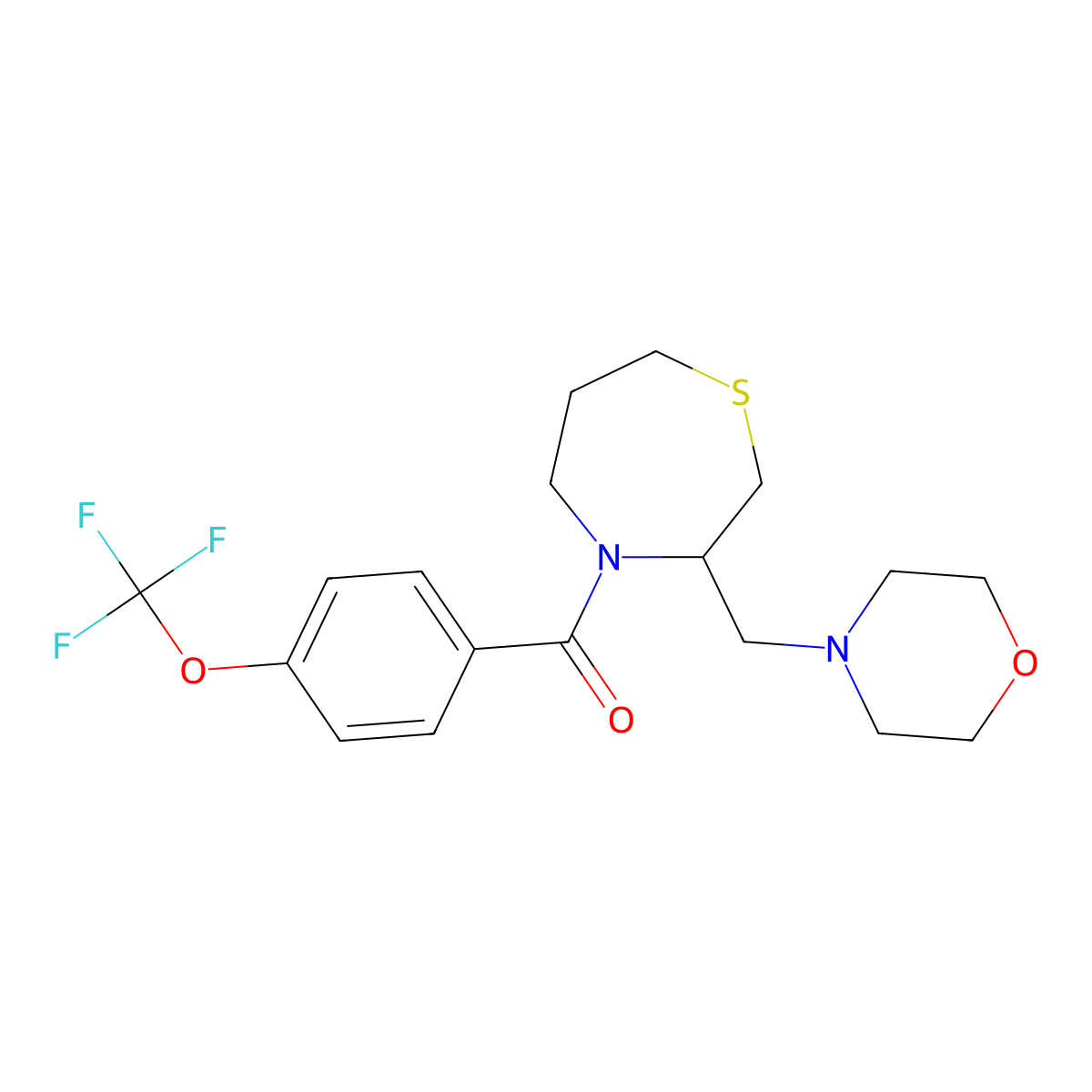 (3-(Morpholinomethyl)-1,4-thiazepan-4-yl)(4-(trifluoromethoxy)phenyl)methanone molecular structure, CAS 1421493-09-5
