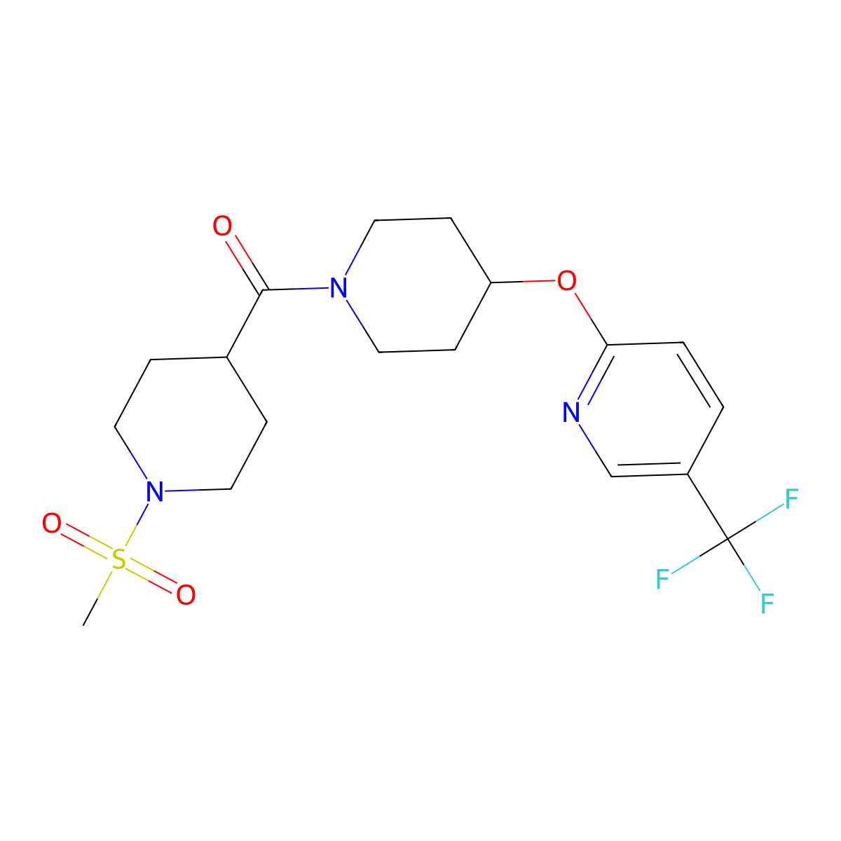 (1-(Methylsulfonyl)piperidin-4-yl)(4-((5-(trifluoromethyl)pyridin-2-yl)oxy)piperidin-1-yl)methanone molecular structure, CAS 1421493-11-9
