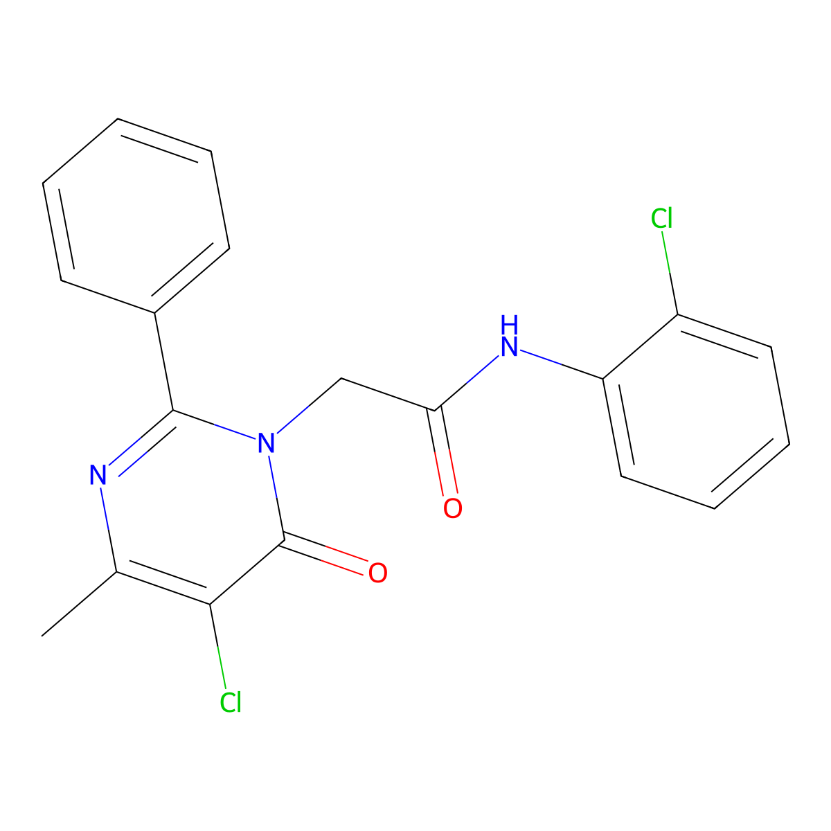 2-(5-chloro-4-methyl-6-oxo-2-phenylpyrimidin-1(6H)-yl)-N-(2-chlorophenyl)acetamide molecular structure, CAS 1421493-20-0