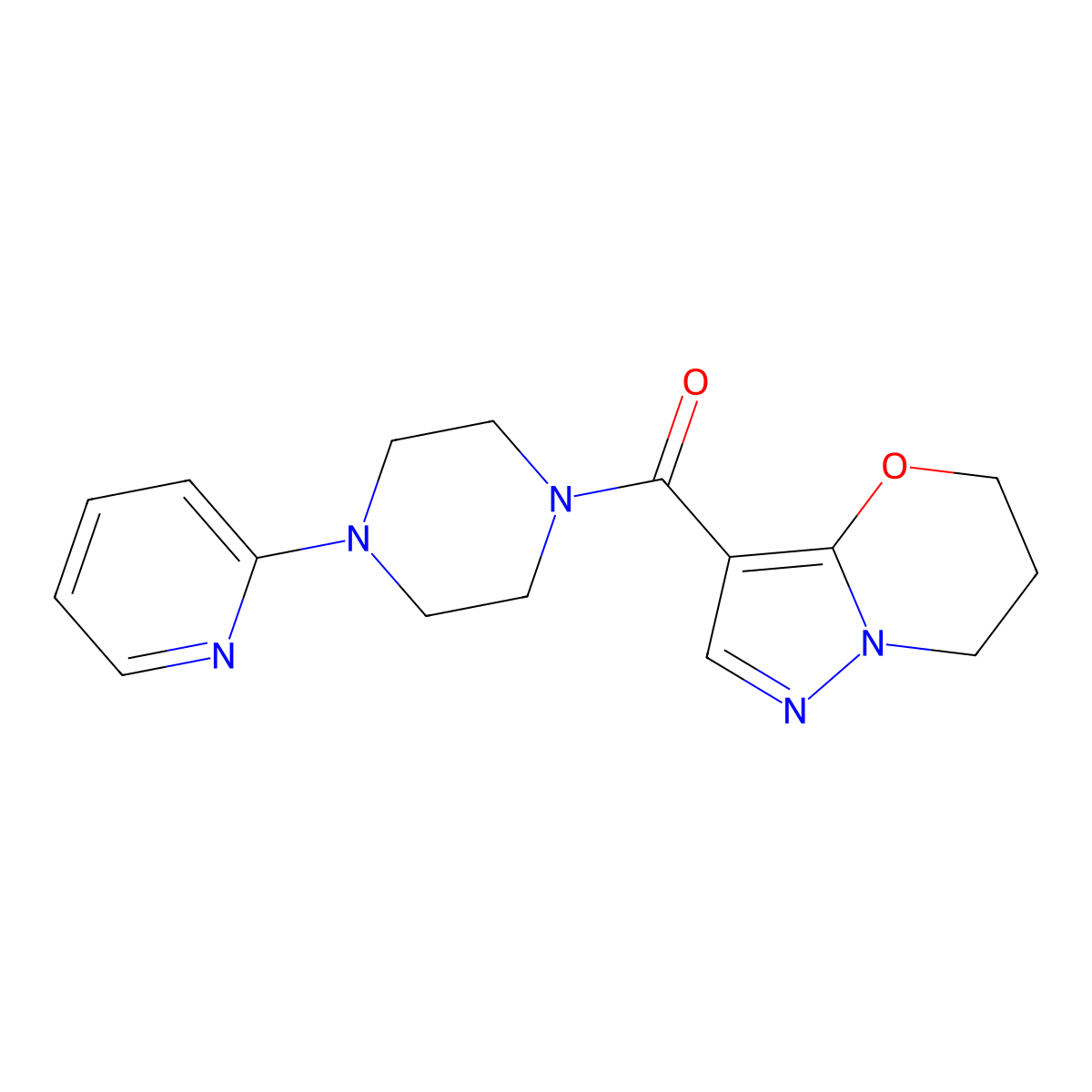 (6,7-dihydro-5H-pyrazolo[5,1-b][1,3]oxazin-3-yl)(4-(pyridin-2-yl)piperazin-1-yl)methanone molecular structure, CAS 1421493-22-2