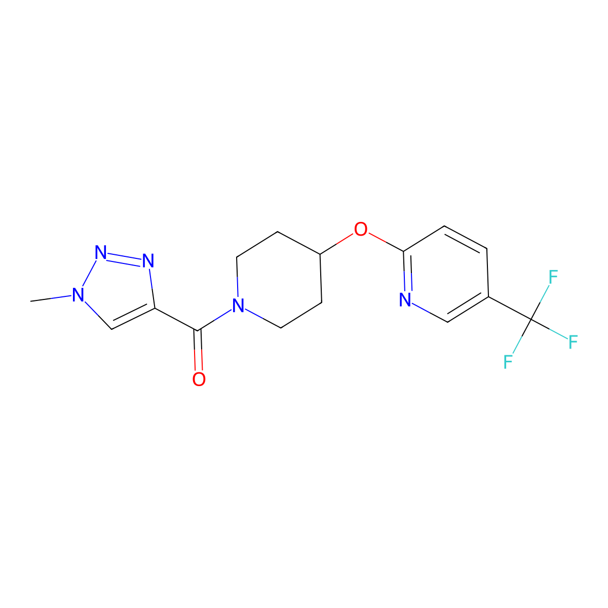 (1-methyl-1H-1,2,3-triazol-4-yl)(4-((5-(trifluoromethyl)pyridin-2-yl)oxy)piperidin-1-yl)methanone molecular structure, CAS 1421493-23-3